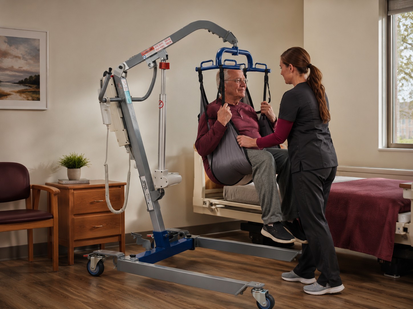 A patient lift in a clinical setting
